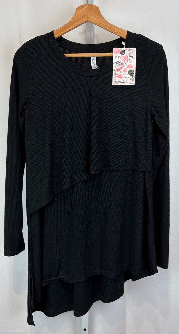 NWT LATCHED MAMA Long Sleeve Ribbed Knit Nursing Top Angled Hem Black Size M